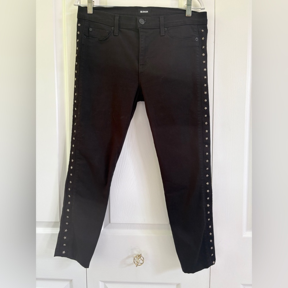 HUDSON Jeans Luna Mid Rise Black Metal Stars Denim Skinny Ankle Sz 29 - Picture 5 of 12